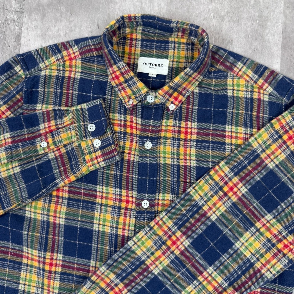 Octobre Editions Flannel Shirt Men S Plaid  Button Up Wool Blend Shirt Heavy